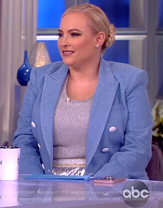 Meghan’s blue double breasted blazer and metallic skirt on The View