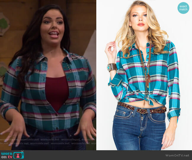 Plaid Studded Flannel Shirt by Shyanne worn by Lou Hockhauser (Miranda May) on Bunkd