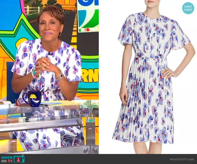 Diplissee Pleated Floral-Print Dress by Boss worn by Robin Roberts on Good Morning America