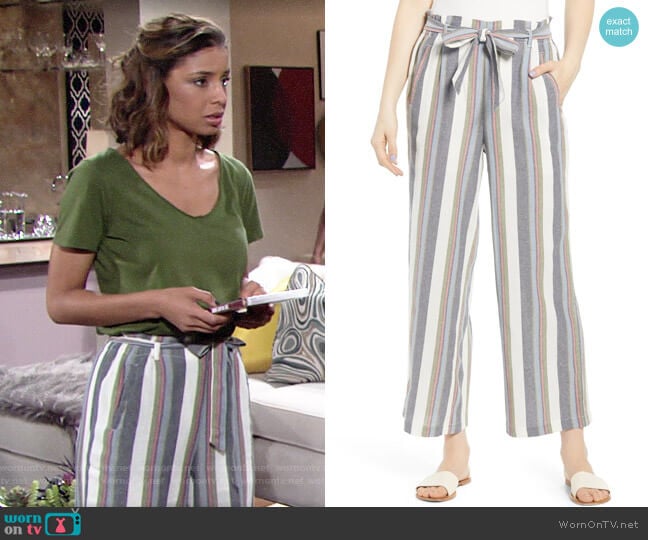 BP Stripe Paperbag Pants worn by Elena Dawson (Brytni Sarpy) on The Young and the Restless