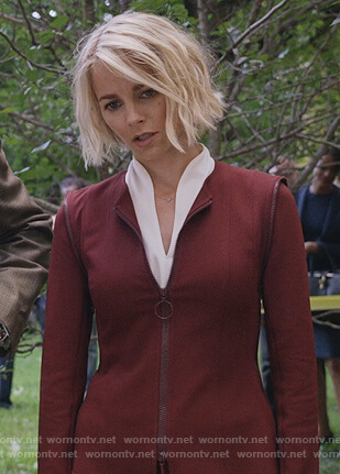 Lizzie's burgundy zip detail jacket on Instinct