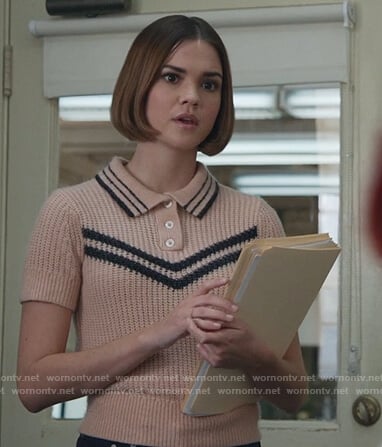 Callie’s beige chevron polo sweater on Good Trouble