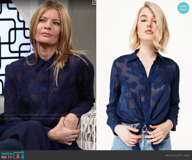 Cami NYC The Joy Floral Silk Tie-Waist Shirt worn by Phyllis Summers (Michelle Stafford) on The Young and the Restless