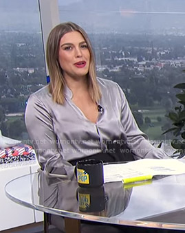 Carissa’s grey wrap blouse on E! News Daily Pop