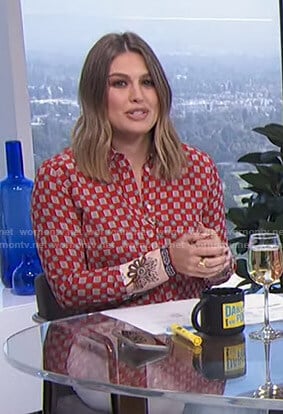 Carissa’s red printed blouse on E! News Daily Pop