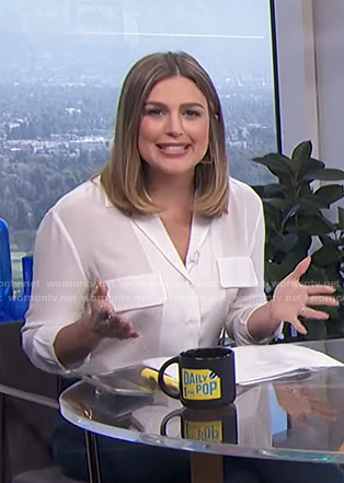Carissa’s white blouse with flap pockets on E! News Daily Pop