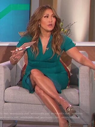 Carrie's green slit sheath dress on The Talk