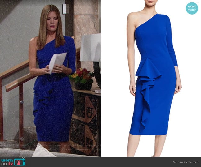 Chiara Boni La Petite Robe One-shoulder Asymmetric-ruffle Dress worn by Phyllis Summers (Michelle Stafford) on The Young and the Restless