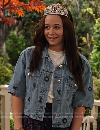 Jade’s love letters print denim jacket on Family Reunion