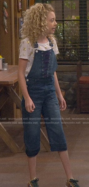 Destiny's lace-up front denim overalls on Bunkd