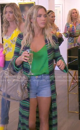 Teddi's green striped long cardigan on The Real Housewives of Beverly Hills