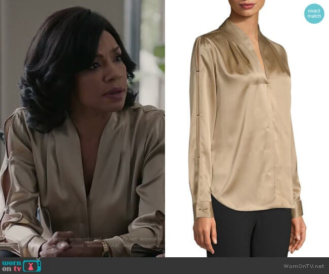 Diya Blouse by Elie Tahari worn by Helen Parker (Wendy Raquel Robinson) on Grand Hotel