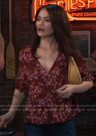 Elizabeth’s red floral and butterfly print top on General Hospital