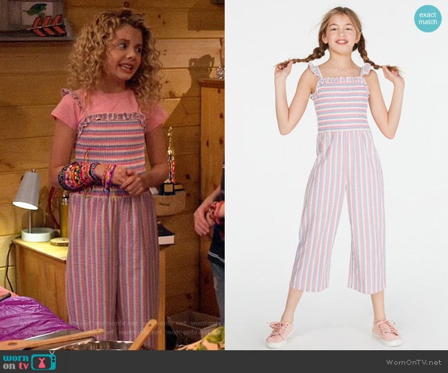 Epic Thread Smocked Striped Jumpsuit worn by Destiny Baker (Mallory James Mahoney) on Bunkd