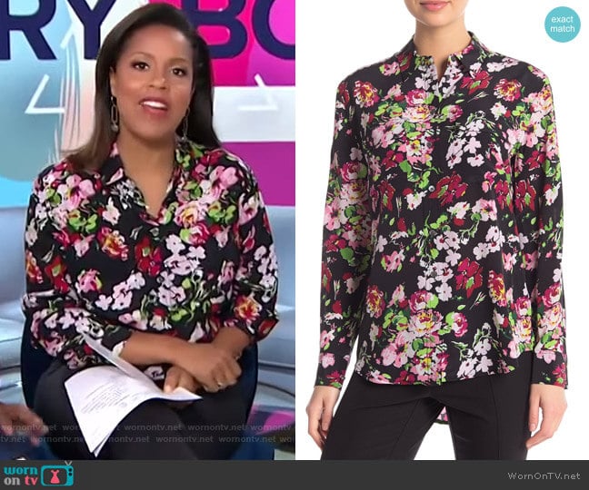 Signature Floral Long Sleeve Top by Equipment worn by Sheinelle Jones on Today