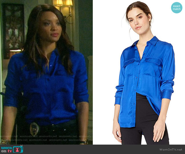 Equipment Slim Signature Silk Blouse in Hyper Blue worn by Lani Price (Sal Stowers) on Days of our Lives