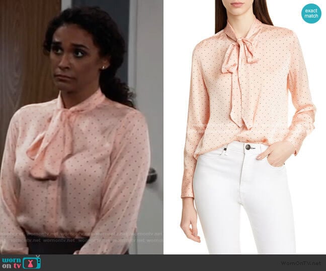 Equipment Luis Blouse in Rose Cloud True Black worn by Jordan Ashford (Briana Nicole Henry) on General Hospital