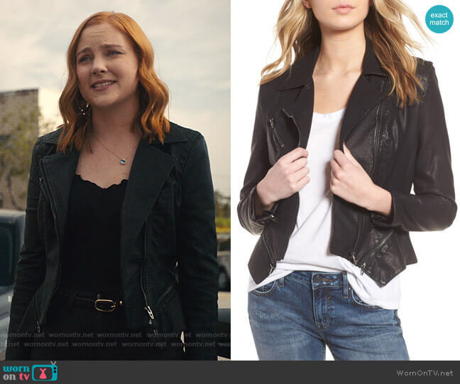 Faux Leather Moto Jacket by BlankNYC worn by Violet Simmons (Haley Ramm) on Light as a Feather