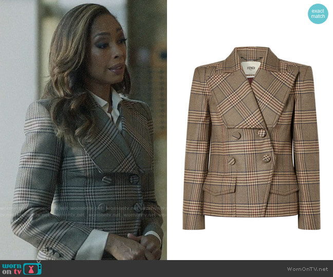 Fendi Plaid Wool Double-Breasted Blazer worn by Jessica Pearson (Gina Torres) on Pearson