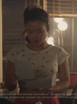 Mariana’s white floral knit crop top on Good Trouble