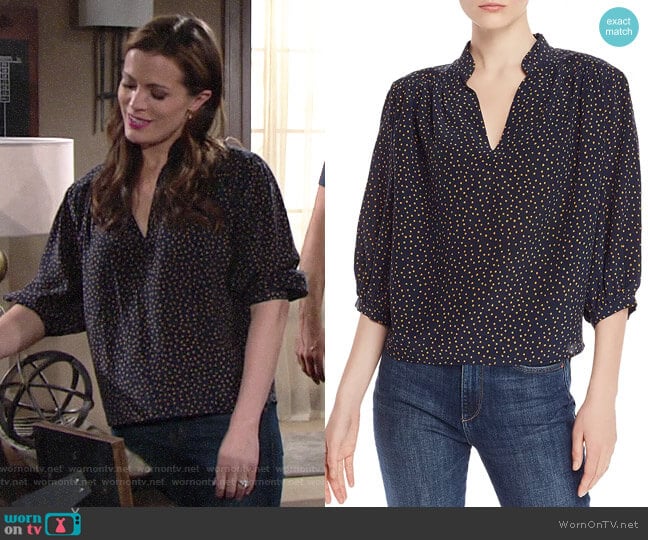 Frame Cali Dot-Print Silk Top worn by Chelsea Lawson (Melissa Claire Egan) on The Young and the Restless