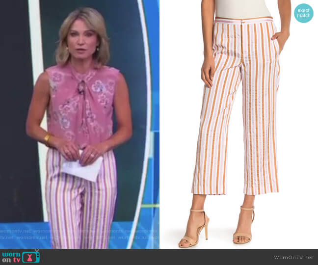 WornOnTV: Amy’s pink floral top and striped pants on Good Morning ...