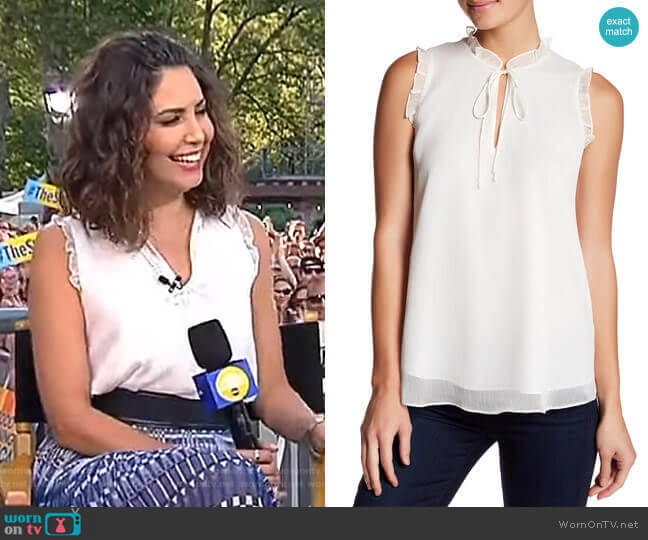 Front Tie Ruffle Trim Blouse by Haute Hippie worn by Cecilia Vega on Good Morning America