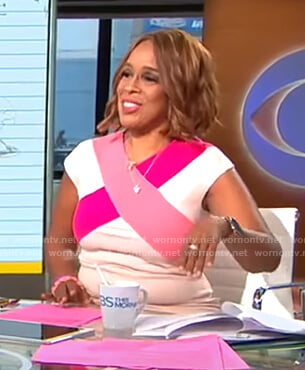 Gayle King’s pink cross front dress on CBS Mornings
