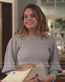 Grace's grey button embellished ribbed sweater on Good Witch