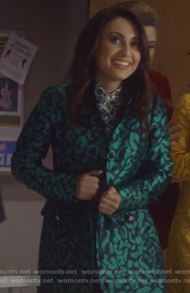 Ana's green leopard metallic coat on Grown-ish