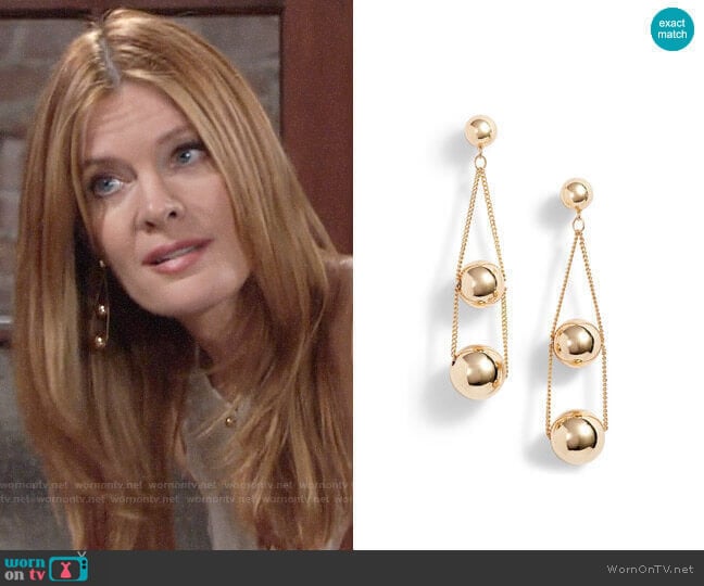 Halogen Triple Sphere Chain Drop Earrings worn by Phyllis Summers (Michelle Stafford) on The Young and the Restless