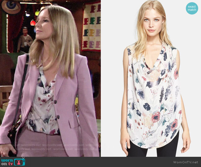 Haute Hippie Meadow Floral Print Silk Blouse worn by Christine Blair Williams (Lauralee Bell) on The Young and the Restless