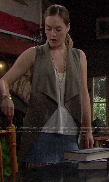 Hope’s green draped front vest on The Bold and the Beautiful