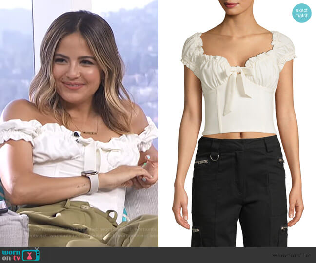 Naomi Ruffled Tie-Front Crop Top by I.AM.GIA worn by Erin Lim on E! News