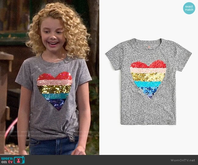 J. Crew Girls' Reversible Sequin Heart T-shirt worn by Destiny Baker (Mallory James Mahoney) on Bunkd