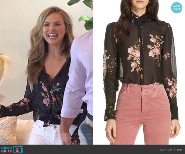 WornOnTV Hannah s black floral blouse on The Bachelorette Hannah Brown Clothes and Wardrobe from TV