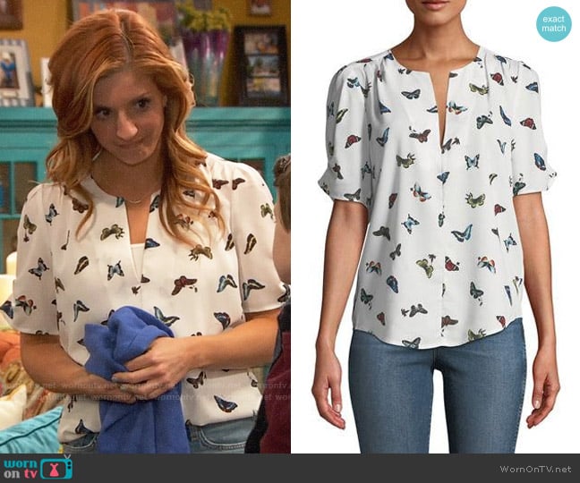 Joie Amone Butterfly Print Top worn by Chelsea Grayson (Anneliese van der Pol) on Ravens Home