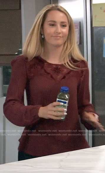 Josslyn’s burgundy embroidered top on General Hospital