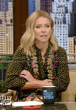Kelly’s black floral print dress on Live with Kelly and Ryan