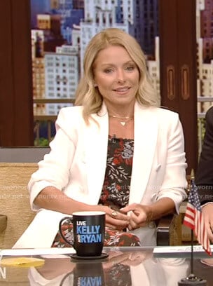 kelly's floral dress and white blazer on Live with Kelly and Ryan