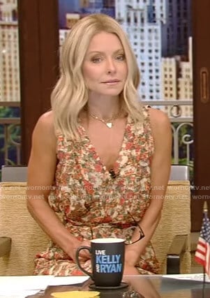 Kelly's floral v-neck mini dress on Live with Kelly and Ryan