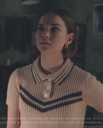 Callie’s beige chevron polo sweater on Good Trouble