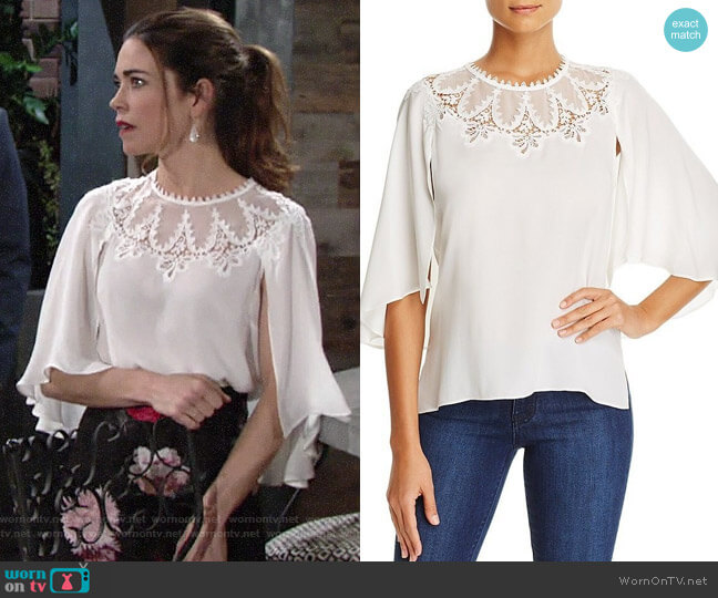 Kobi Halperin Embroidered Cape Overlay Blouse worn by Victoria Newman (Amelia Heinle) on The Young & the Restless