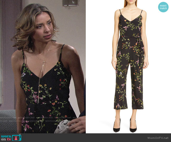 L'Agence Jaelyn Floral Jumpsuit worn by Elena Dawson (Brytni Sarpy) on The Young and the Restless