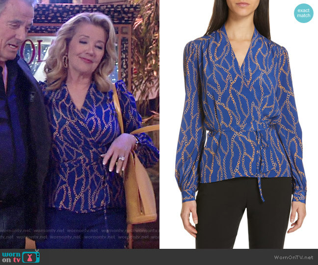 L'Agence Cara Chain Print Blouse worn by Nikki Reed Newman (Melody Thomas-Scott) on The Young & the Restless