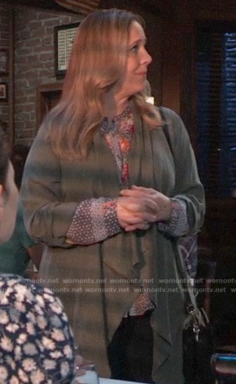 Laura’s green draped front jacket on General Hospital