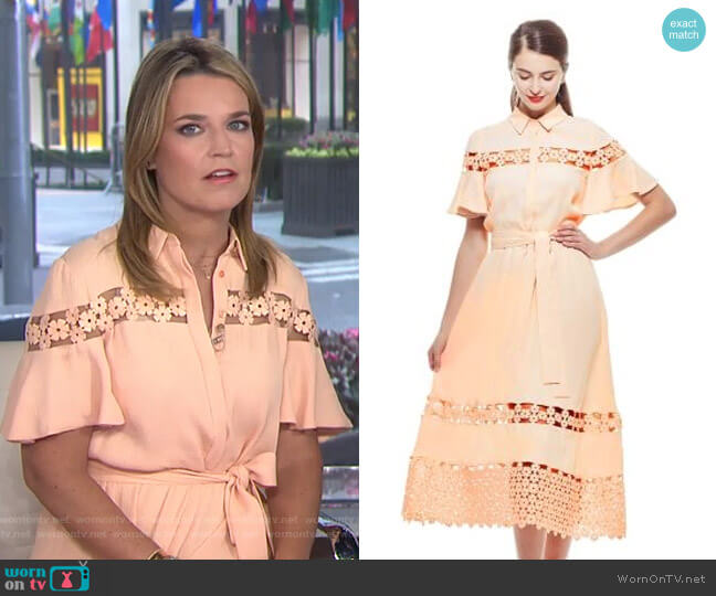 Textured Lace Inset Flutter Sleeve Shirt Dress by Lela Rose worn by Savannah Guthrie on Today