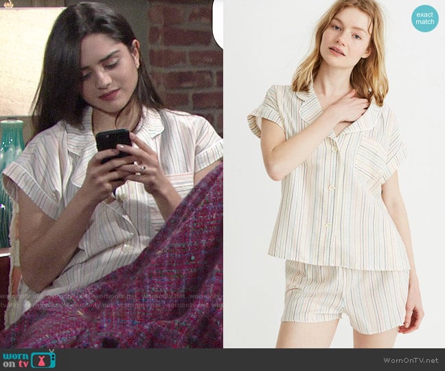 Madewell Bedtime Pajama Top and Shorts in Rainbow Stripe worn by Lola Rosales (Sasha Calle) on The Young and the Restless