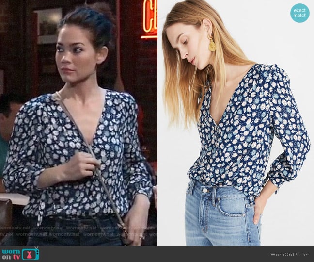 Madewell Tie Sleeve Button Down Top worn by Elizabeth Webber (Rebecca Herbst) on General Hospital