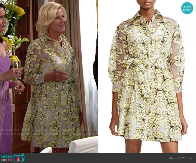 Maje Reality Floral-Embroidered Organza Shirt Dress worn by Pamela Douglas (Alley Mills) on The Bold and the Beautiful